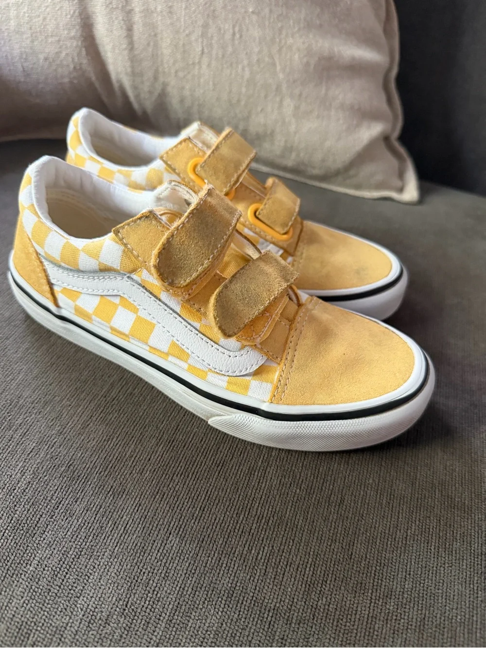 Vans Kids Yellow Checkerboard Velcro Skate Sneakers